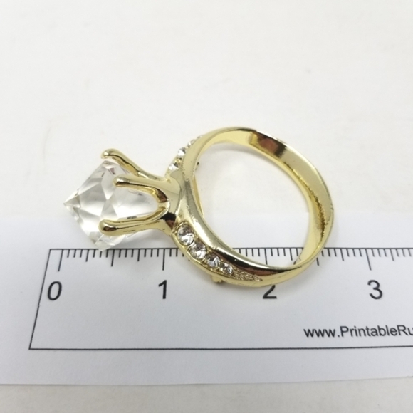 AJC Engagement Ring Brooch Pin Gold Tone Rhinestones Acrylic Retro Oversize Vtg - Picture 3 of 12